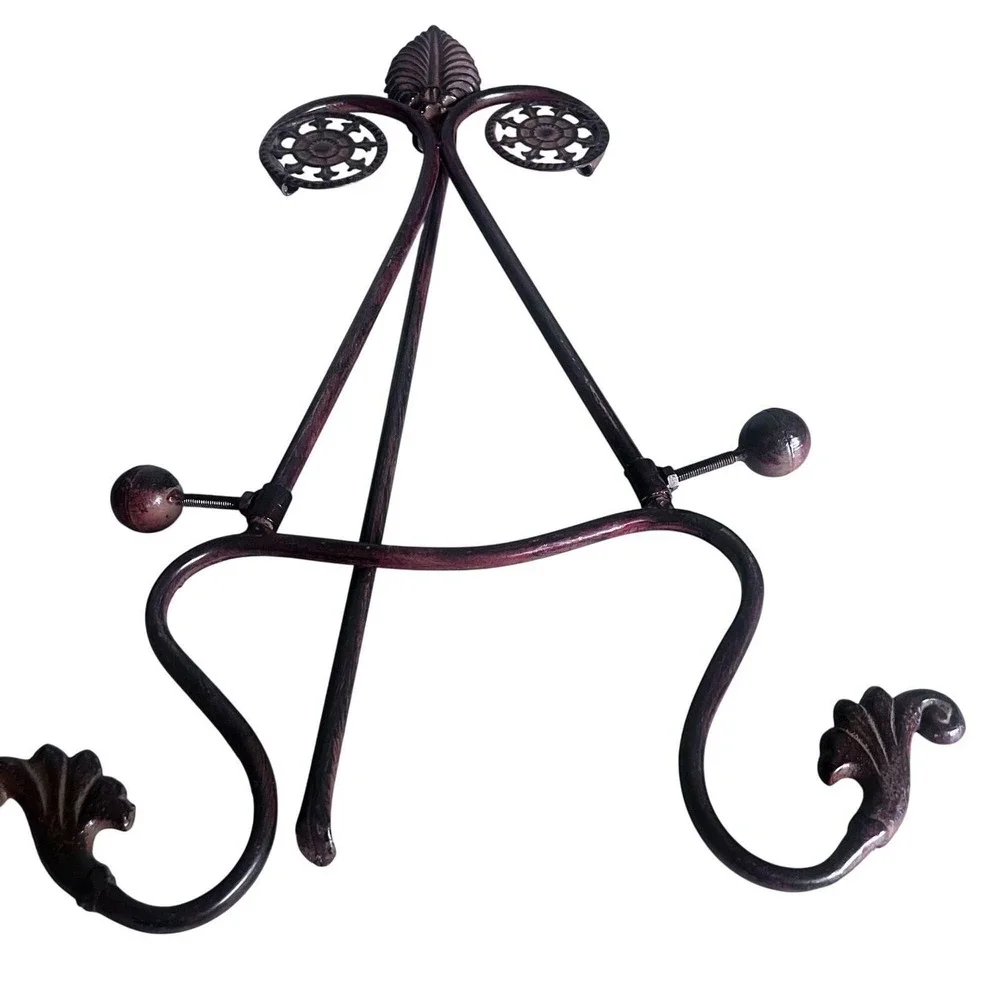 Bronzed Iron Easel‎ Plate Book Stand Display Holder Leaf Scroll 22x14